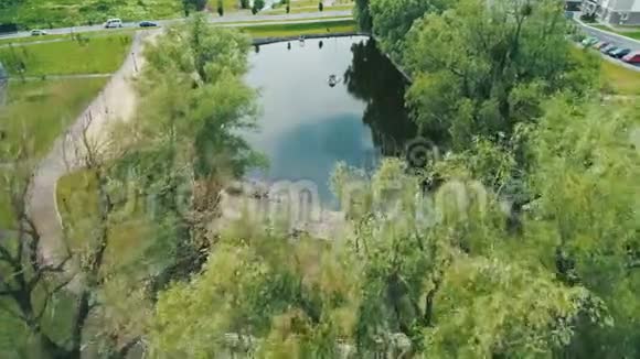城镇小绿湖郊区的空中飞过去视频的预览图