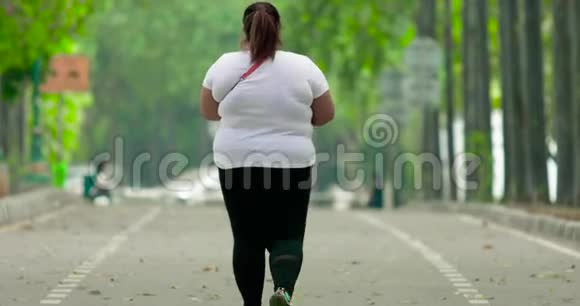 在公园大街上行走的超重女性视频的预览图