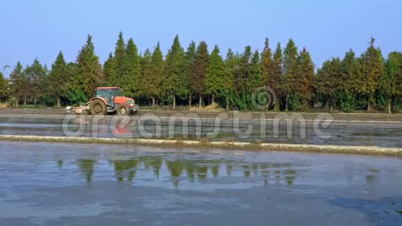 4K亚洲工人的美丽景观用农业耕作稻田视频的预览图