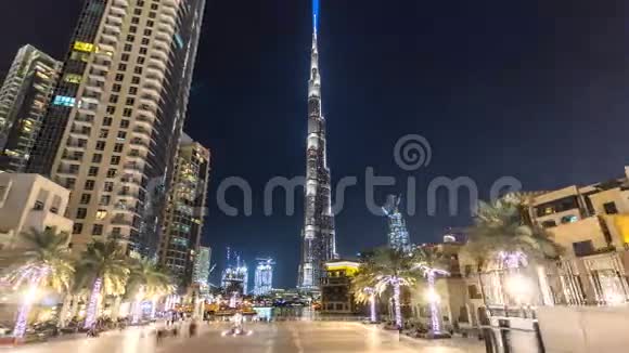 迪拜市中心和阿联酋迪拜的哈利法塔时间超移视频的预览图