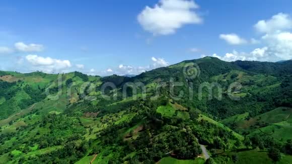 空中观景无人机拍摄山地热带雨林沥青道路曲线超移视频的预览图