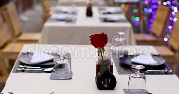 花瓶里插着红玫瑰的餐桌视频的预览图