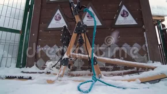 滑雪场娱乐活动侧视雪橇为哈士奇哈士奇队哈士奇农场视频的预览图