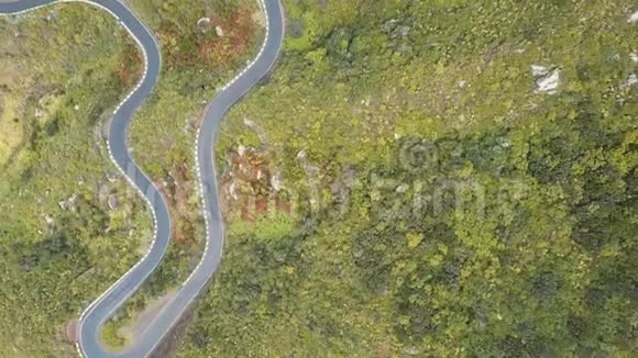 西班牙特内里费空蛇纹石道路的空中俯视图金丝雀山脉覆盖着绿色植物视频的预览图