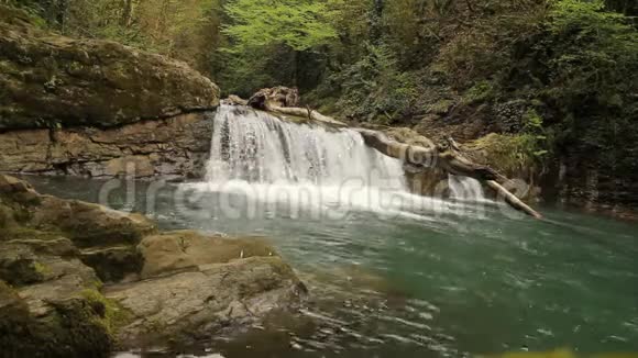 山河和急流的风景森林中有瀑布视频的预览图