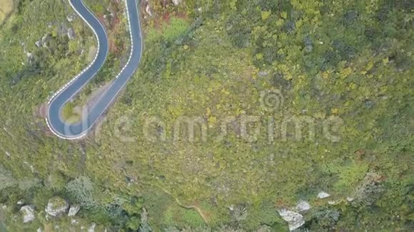 西班牙特内里费空蛇纹石道路的空中俯视图金丝雀山脉覆盖着绿色植物视频的预览图