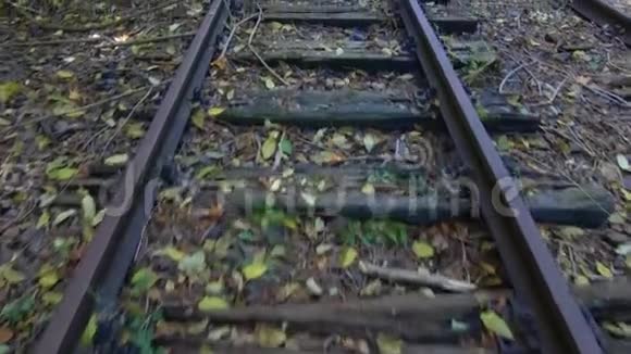 废弃铁路轨道与落叶汽车视频的预览图