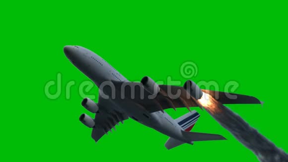 飞机的引擎着火了在绿色的屏幕前释放出黑烟电影视频的预览图