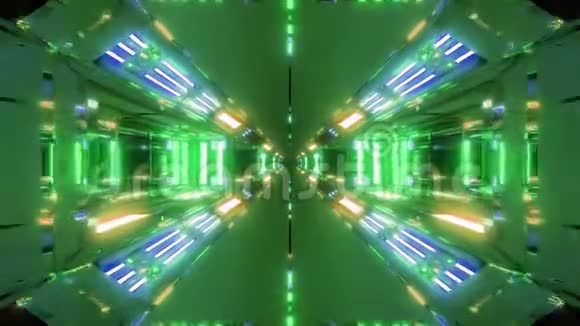 未来派高反射科幻空间走廊三维插图现场壁纸运动背景发光灯视频的预览图