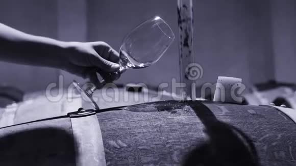文特纳在地窖里取样红酒葡萄酒测试视频的预览图