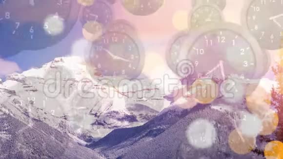 有时钟和灯光背景的雪山视频的预览图