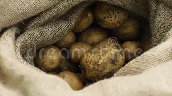 新鲜的土豆放在袋子里视频的预览图