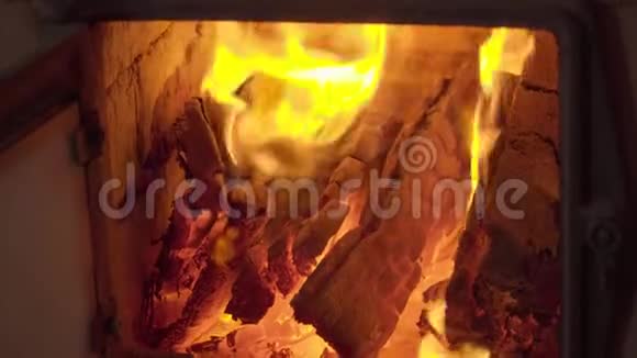 寒冷的冬天在壁炉里烧木头视频的预览图