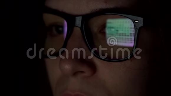 特写镜头一个女人眼睛看着网络页面疲惫视频的预览图