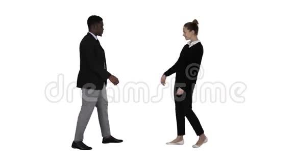 商务人士见面在白色背景上握手视频的预览图