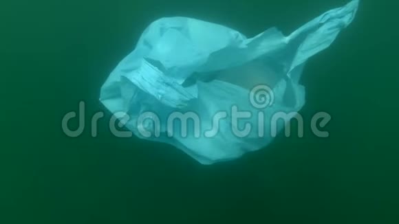 水母从塑料中释放出来游出蓝色塑料袋桶状水母根瘤视频的预览图