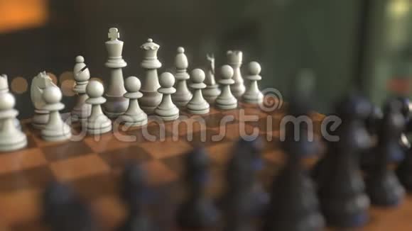 开始下棋爪牙移动棋盘特写逼真的3D动画视频的预览图