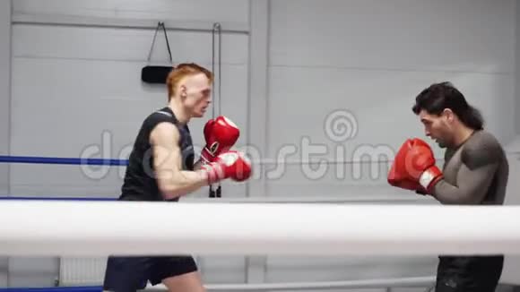 拳击手拳击手在拳击俱乐部拳击手套的训练视频的预览图