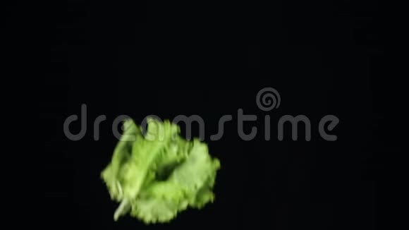 新鲜多汁的年轻蔬菜在厨房做饭大葱欧芹和鳃慢慢地落下视频的预览图