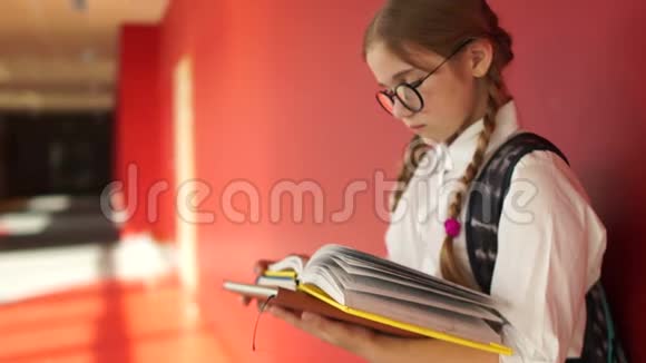 学校走廊里有书和背包的女孩回到学校视频的预览图