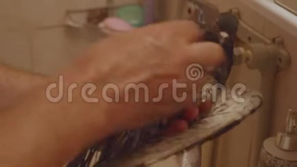 兽医在水槽里用温水洗病鸽专业护理视频的预览图