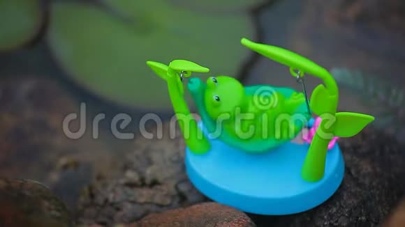 塑料青蛙吊床河背景视频的预览图