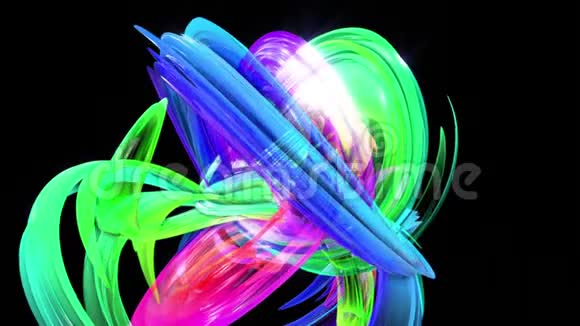 透明美丽的丝带绕圈移动的抽象背景扭曲的线条带彩虹的循环三维动画视频的预览图