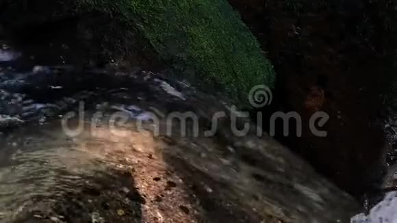 女人的手在山上瀑布的水下把雌性的手收起来收集干净的水源视频的预览图