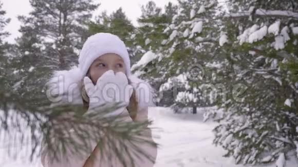 冬林里下雪时白姑娘冷得拍手视频的预览图