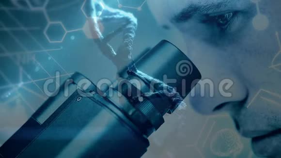 科学合成人观察显微镜与动画DNA结合视频的预览图