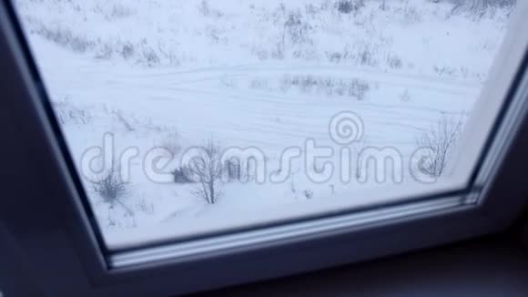 从冬天街上院子里的高层建筑的窗户看视频的预览图