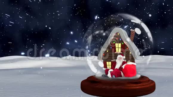 太空背景下雪球中的小屋和圣诞老人可爱的圣诞动画视频的预览图