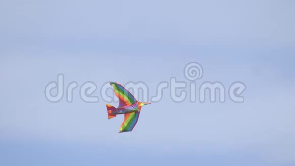 空中多种颜色的风筝在蓝天大风背景复制空间中飞翔视频的预览图