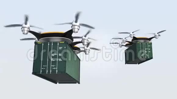 重型无人驾驶飞机降落在地面上运送货物集装箱视频的预览图