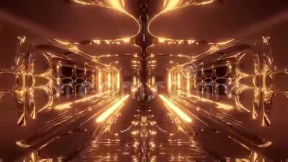 未来派科幻幻想外星飞机库隧道走廊与热金属三维渲染运动背景现场壁纸vj视频的预览图