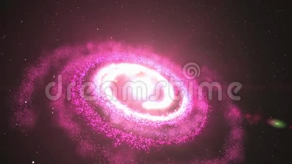34在无限空间宇宙中闪烁的星光和星尘旋转和旋转的粉红色星系和星云D动画视频的预览图