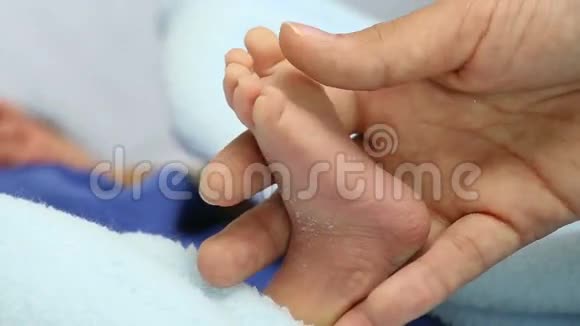 妈妈抱着刚出生的婴儿的小脚视频的预览图