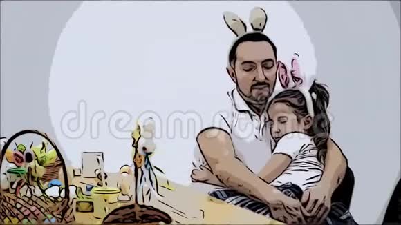 疲惫的父亲和他的女儿玩了游戏后精疲力竭决定小睡一会儿动画视频视频的预览图