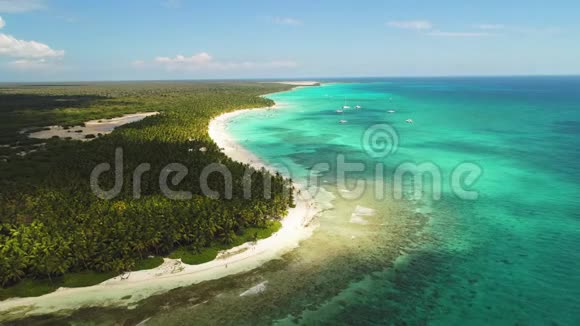 多米尼加共和国索纳岛全景野生海滩和异国海岸线鸟瞰视频的预览图