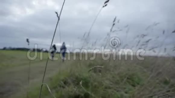 两个女人背对着镜头一起穿过Culloden战场视频的预览图