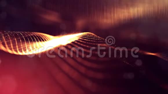 复杂的金色成分与发光粒子形成波浪状结构在空气中4k三维循环平滑动画视频的预览图