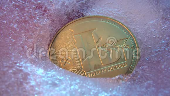金利托硬币利托硬币在线数字货币冻结在蓝色的冰中区块链概念市场崩盘冷冻视频的预览图
