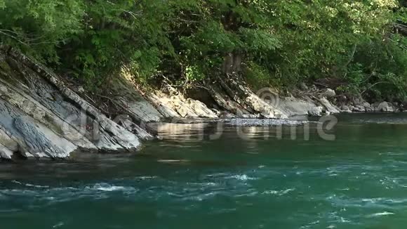 有岩石海岸河流和森林的山地景观视频的预览图