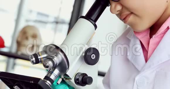 男孩调节显微镜进行实验视频的预览图