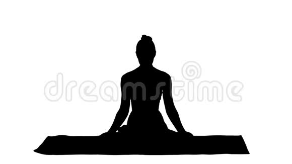 剪影微笑女子瑜伽冥想坐莲双手耦合视频的预览图