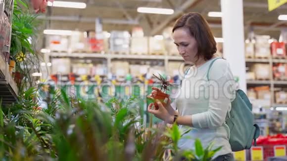 一个大超市里的女人选择盆栽花视频的预览图