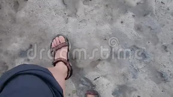在沙滩上的泥泞中漫步视频的预览图