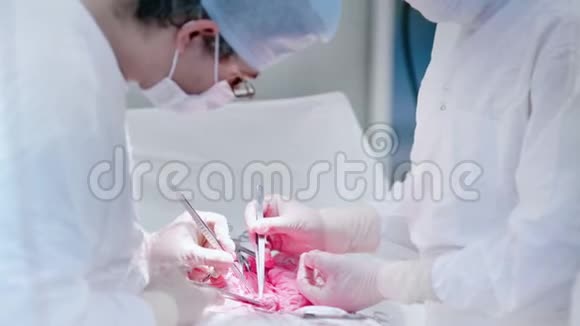 手术室医务人员完成成功的外科手术的中度特写视频的预览图