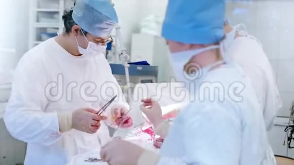 在现代手术室进行阑尾切除手术的专业医生团队视频的预览图