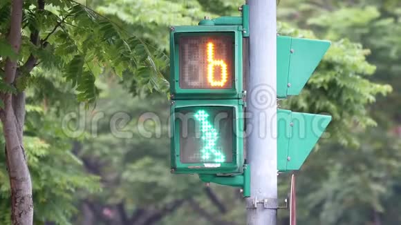 城市交通灯由绿色转向红色供行人步行视频的预览图